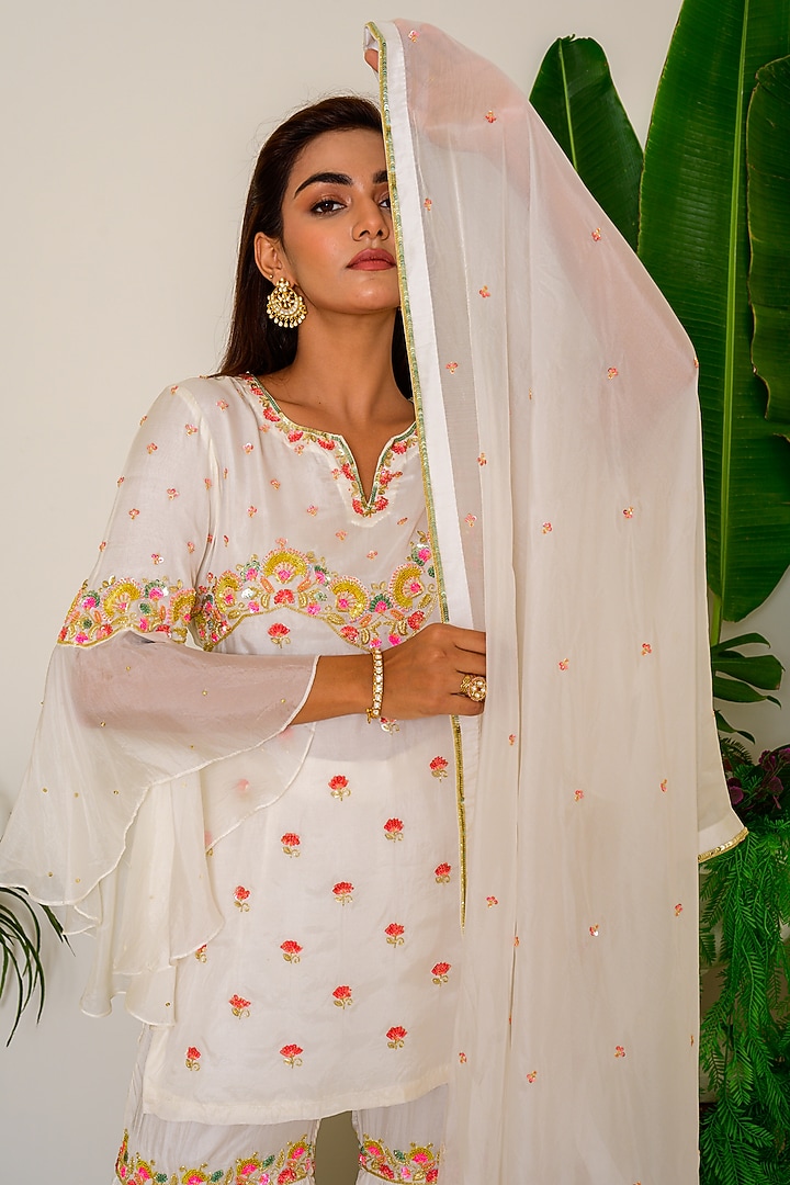 Snow White Silk Wedding Sharara Set by Kritika kataria at Pernia's Pop Up Shop