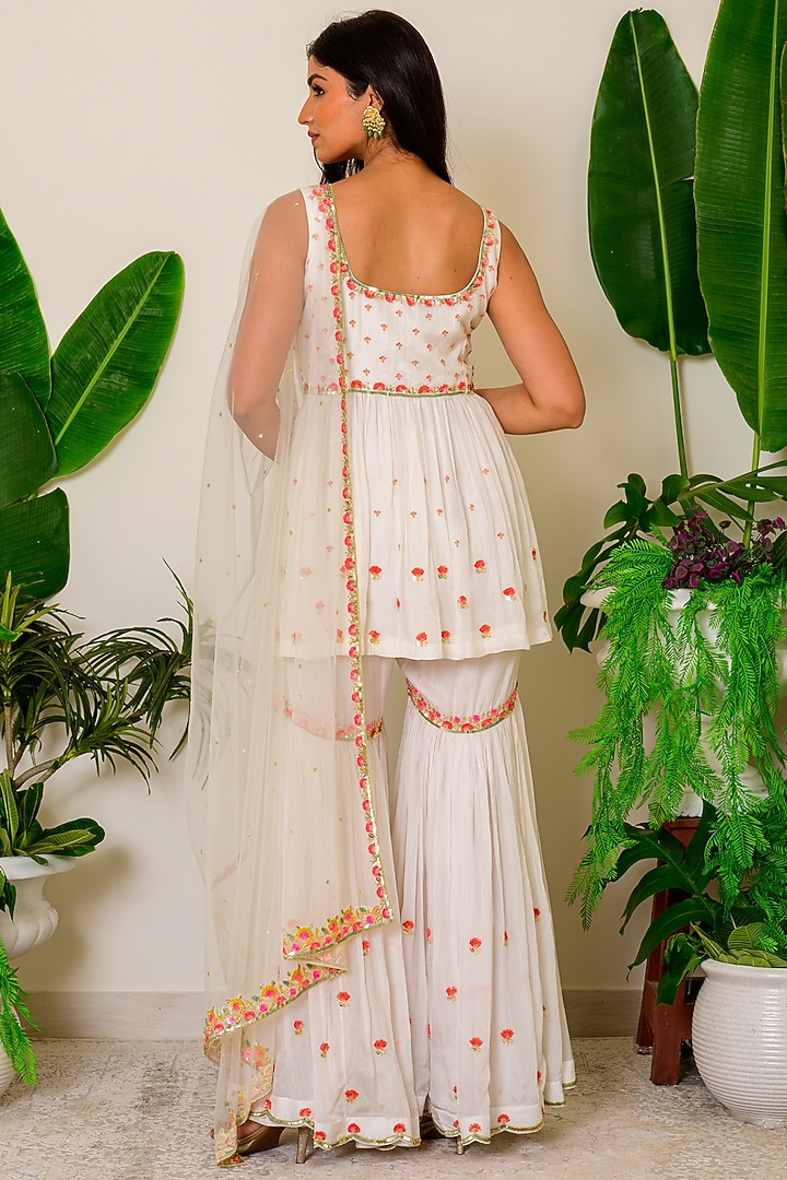 Snow White Embroidered Wedding Sharara Set by Kritika kataria at Pernia's Pop Up Shop