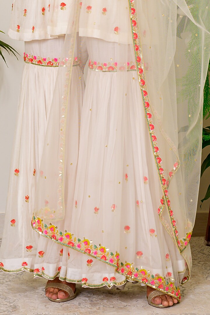 Snow White Embroidered Wedding Sharara Set by Kritika kataria at Pernia's Pop Up Shop