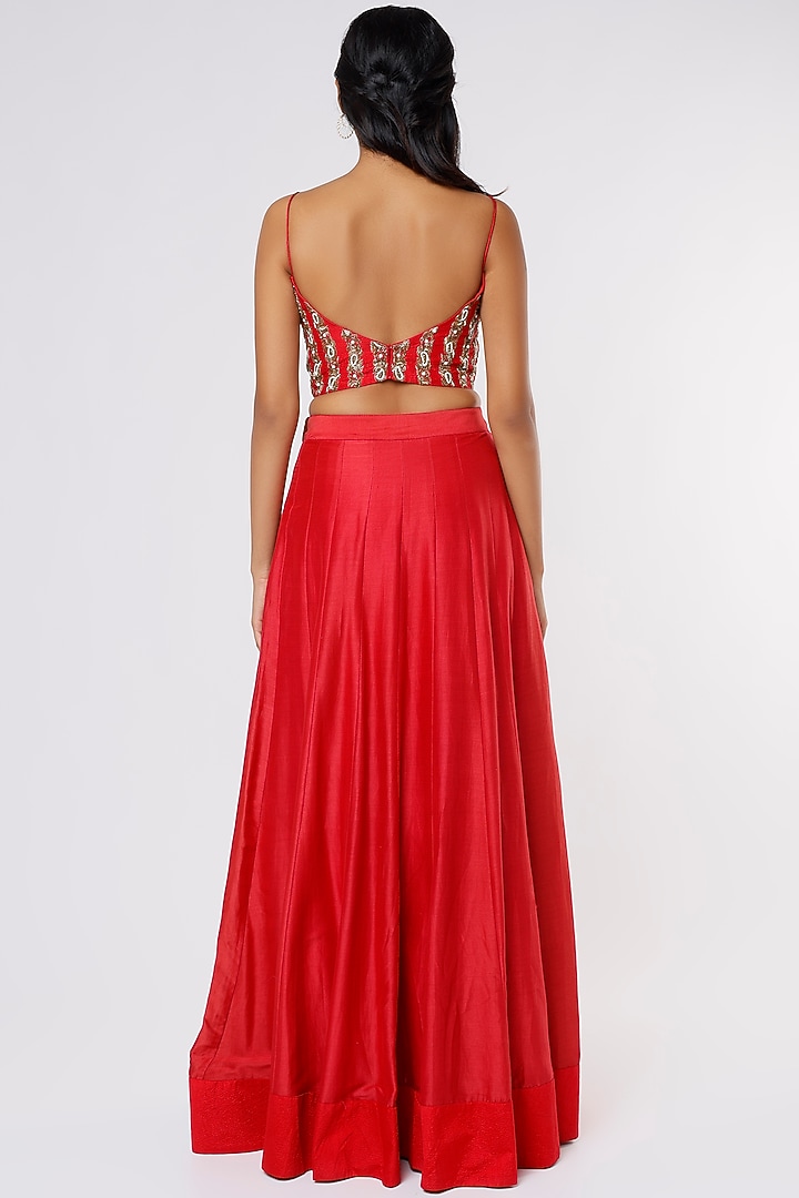 Red Chanderi Wedding Lehenga Set by Krupa Kapadia at Pernia's Pop Up Shop
