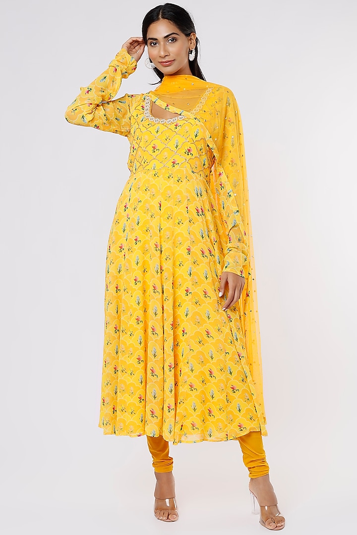 Yellow Embroidered Party Wear Anarkali Set by Krupa Kapadia at Pernia's Pop Up Shop