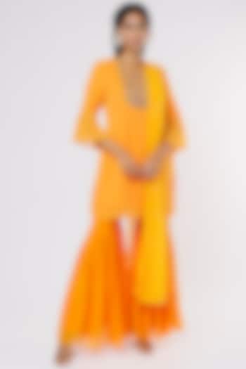 Yellow Orange Georgette Party Wear Sharara Set  by Krupa Kapadia at Pernia's Pop Up Shop