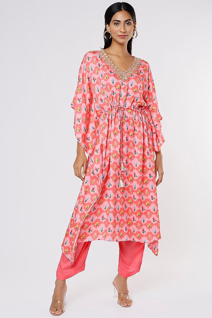 Pink Embroidered Kaftan Set  by Krupa Kapadia at Pernia's Pop Up Shop