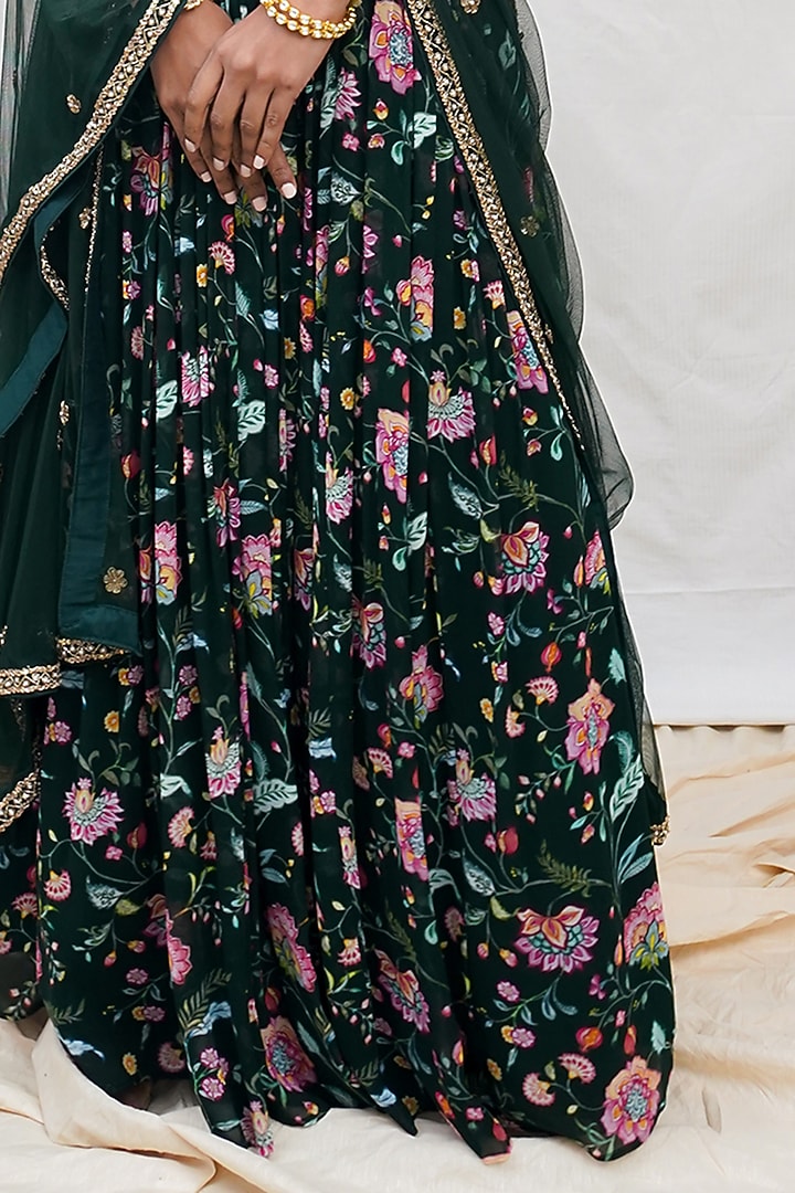 Bottle Green Printed Wedding Lehenga Set by Krupa Kapadia at Pernia's Pop Up Shop