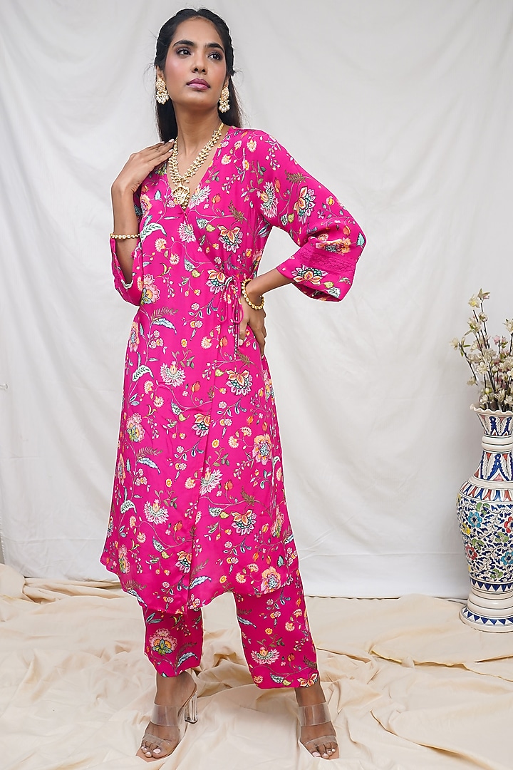 Rani Pink Floral Printed Kurta Set by Krupa Kapadia at Pernia's Pop Up Shop