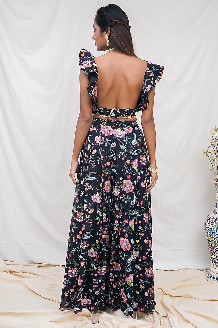 Black Floral Printed Pant Set by Krupa Kapadia at Pernia's Pop Up Shop