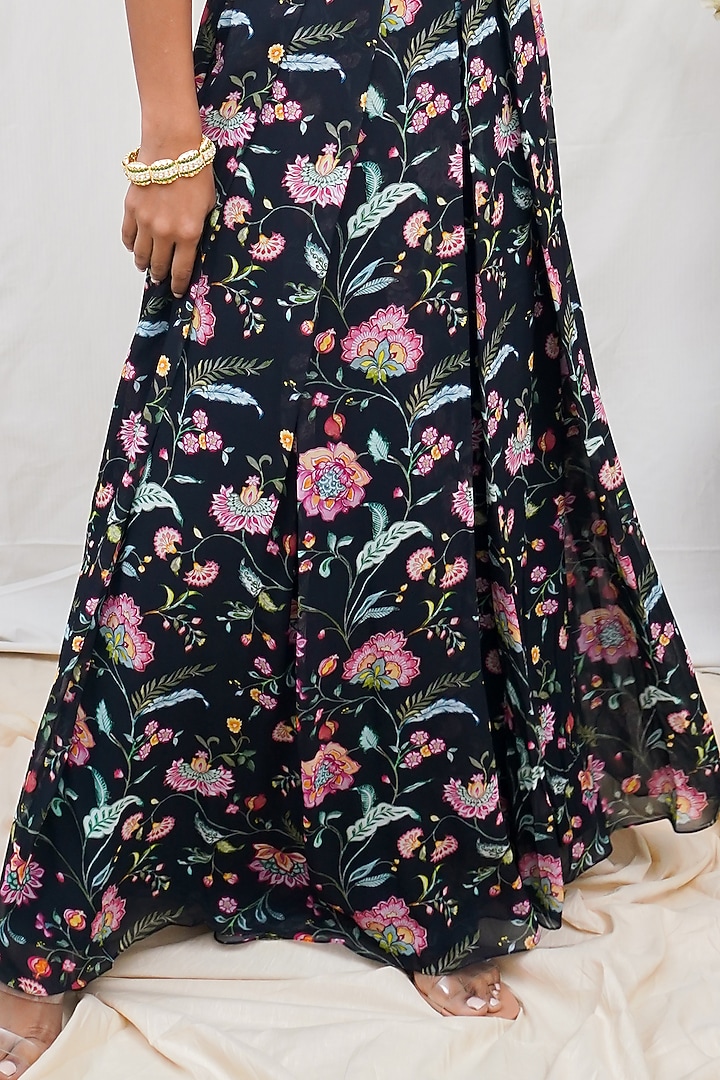 Black Floral Printed Pant Set by Krupa Kapadia at Pernia's Pop Up Shop