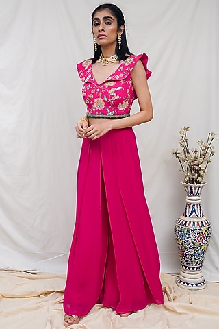 Rani Pink Georgette Pant Set by Krupa Kapadia