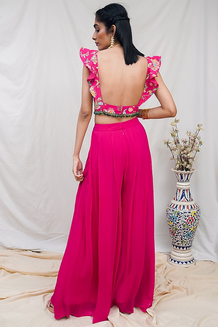 Rani Pink Georgette Pant Set by Krupa Kapadia at Pernia's Pop Up Shop