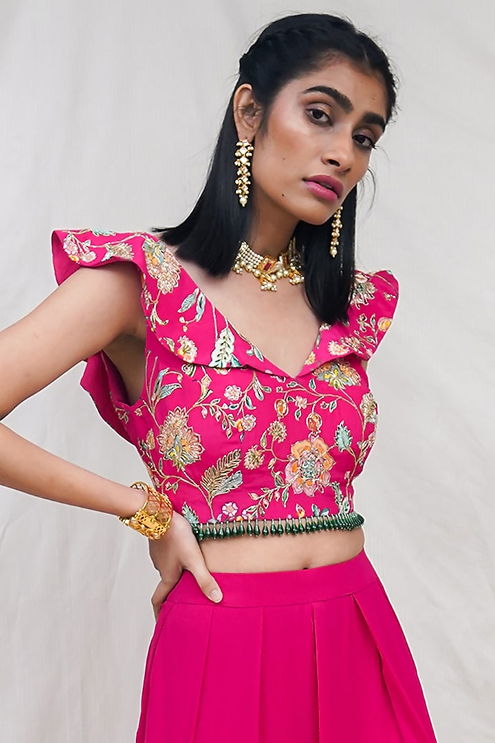 Rani Pink Georgette Pant Set by Krupa Kapadia at Pernia's Pop Up Shop
