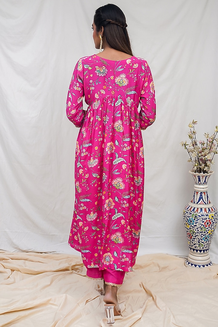 Rani Pink Printed Gathered Kurta Set by Krupa Kapadia at Pernia's Pop Up Shop
