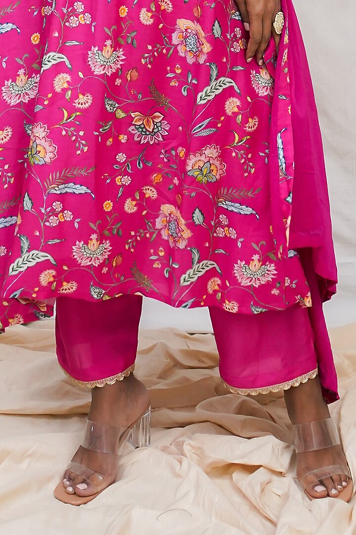 Rani Pink Printed Gathered Kurta Set by Krupa Kapadia at Pernia's Pop Up Shop