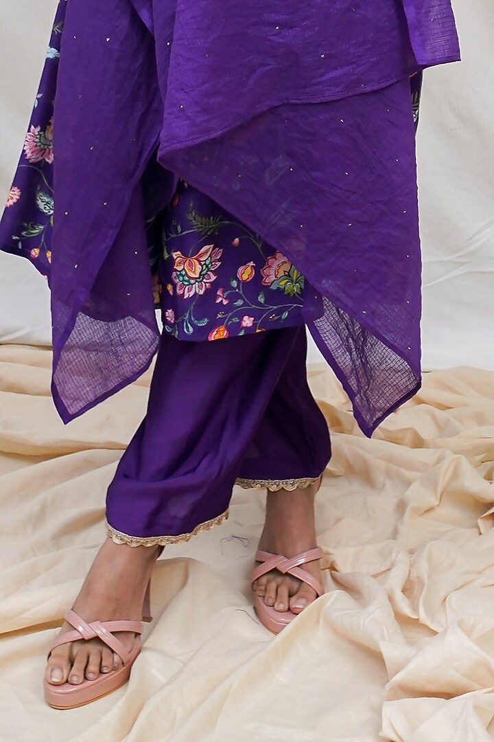 Deep Purple Printed Gathered Kurta Set by Krupa Kapadia at Pernia's Pop Up Shop