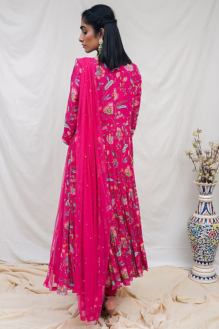 Rani Pink Printed Layered Party Wear Anarkali Set by Krupa Kapadia at Pernia's Pop Up Shop
