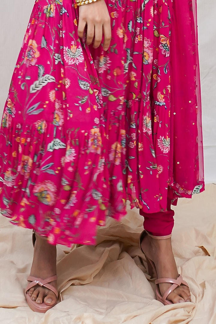 Rani Pink Printed Layered Party Wear Anarkali Set by Krupa Kapadia at Pernia's Pop Up Shop