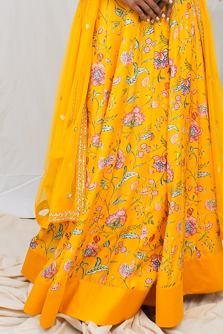 Yellow Floral Printed Wedding Lehenga Set by Krupa Kapadia at Pernia's Pop Up Shop