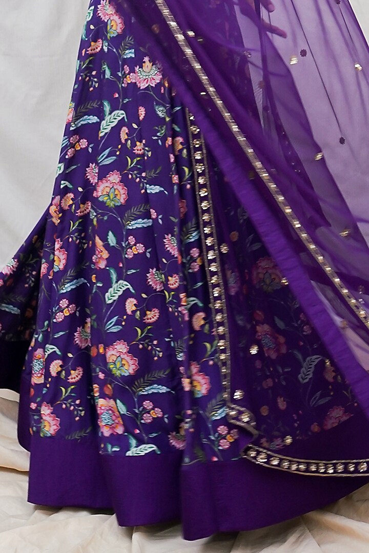 Deep Purple Floral Printed Wedding Lehenga Set by Krupa Kapadia at Pernia's Pop Up Shop