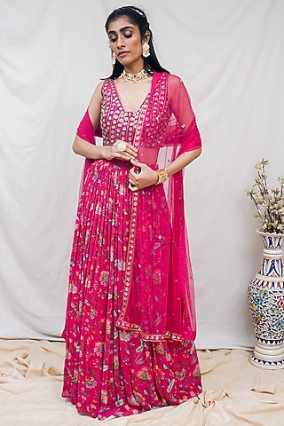 Rani Pink Floral Printed Lehenga Set by Krupa Kapadia