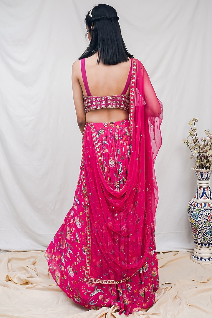 Rani Pink Floral Printed Wedding Lehenga Set by Krupa Kapadia at Pernia's Pop Up Shop
