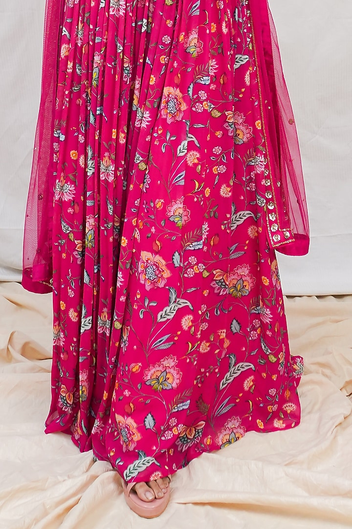 Rani Pink Floral Printed Wedding Lehenga Set by Krupa Kapadia at Pernia's Pop Up Shop