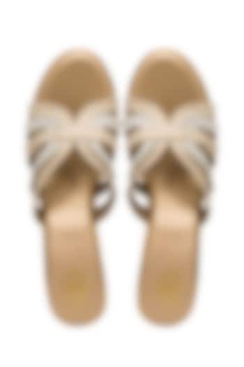 Gold Silk Shimmer Strap Block Heels by Kkarma Accessories at Pernia's Pop Up Shop