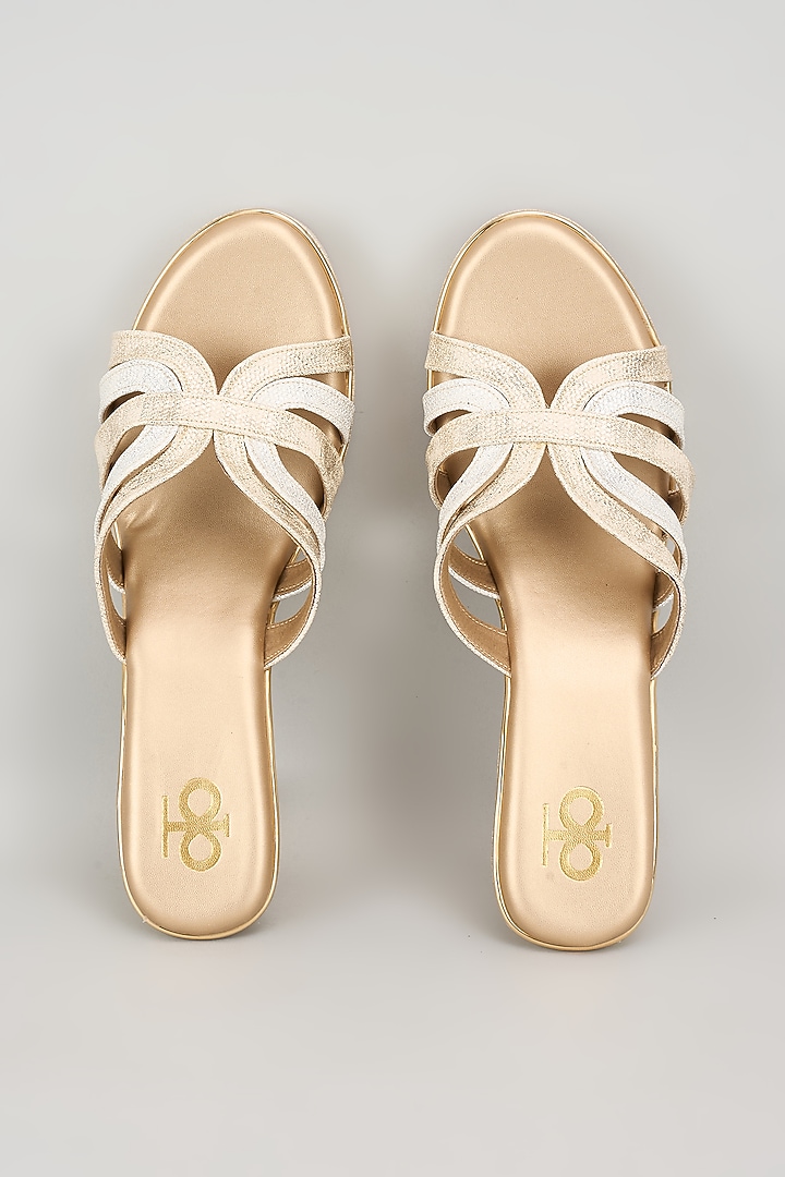 Gold Silk Shimmer Strap Block Heels by Kkarma Accessories at Pernia's Pop Up Shop
