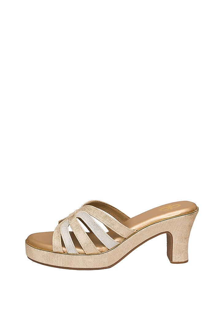 Gold Silk Shimmer Strap Block Heels by Kkarma Accessories at Pernia's Pop Up Shop