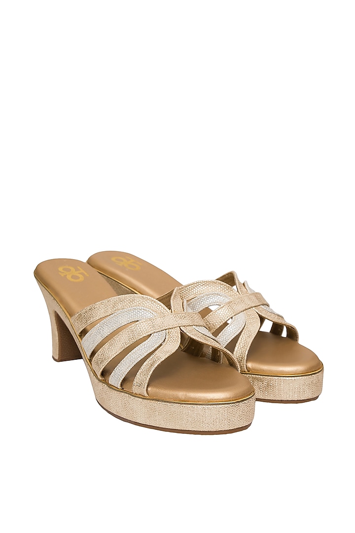 Gold Silk Shimmer Strap Block Heels by Kkarma Accessories at Pernia's Pop Up Shop