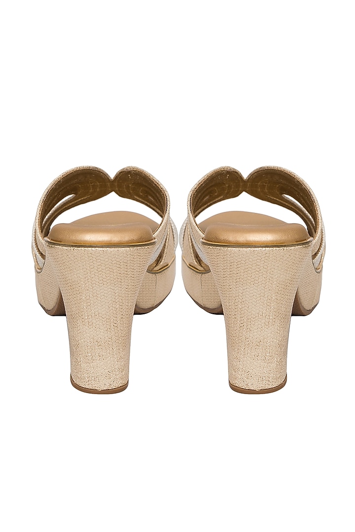 Gold Silk Shimmer Strap Block Heels by Kkarma Accessories at Pernia's Pop Up Shop
