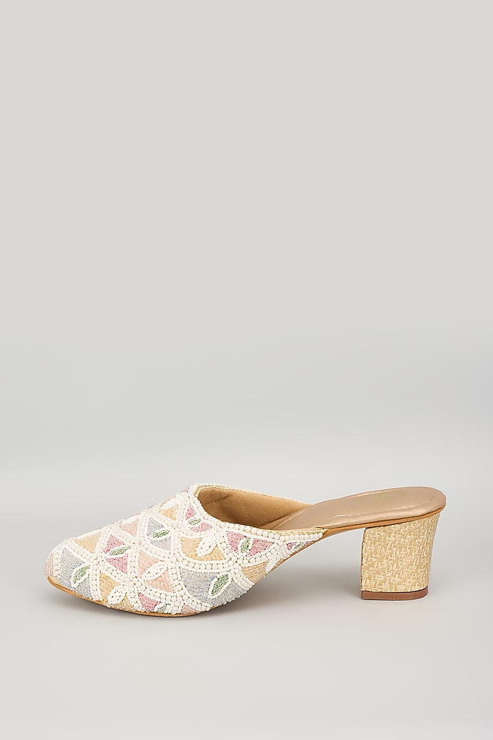 Multi-Colored Silk & Wood Thread Woven Work Mules by Kkarma Accessories at Pernia's Pop Up Shop