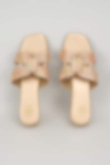 Gold Silk & Wood Thread Woven Work Wedges by Kkarma Accessories at Pernia's Pop Up Shop