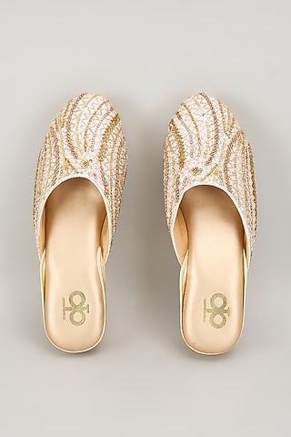 Multi-Colored Silk & Wood Sequins Embellished Mules by Kkarma Accessories