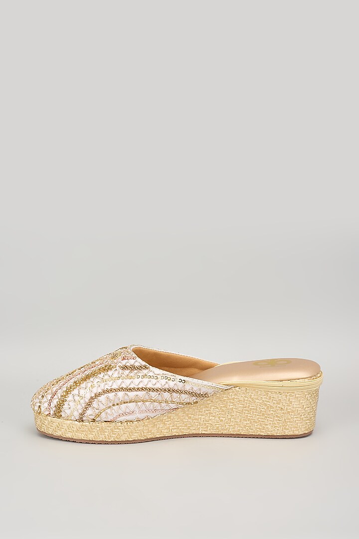 Multi-Colored Silk & Wood Sequins Embellished Mules by Kkarma Accessories at Pernia's Pop Up Shop