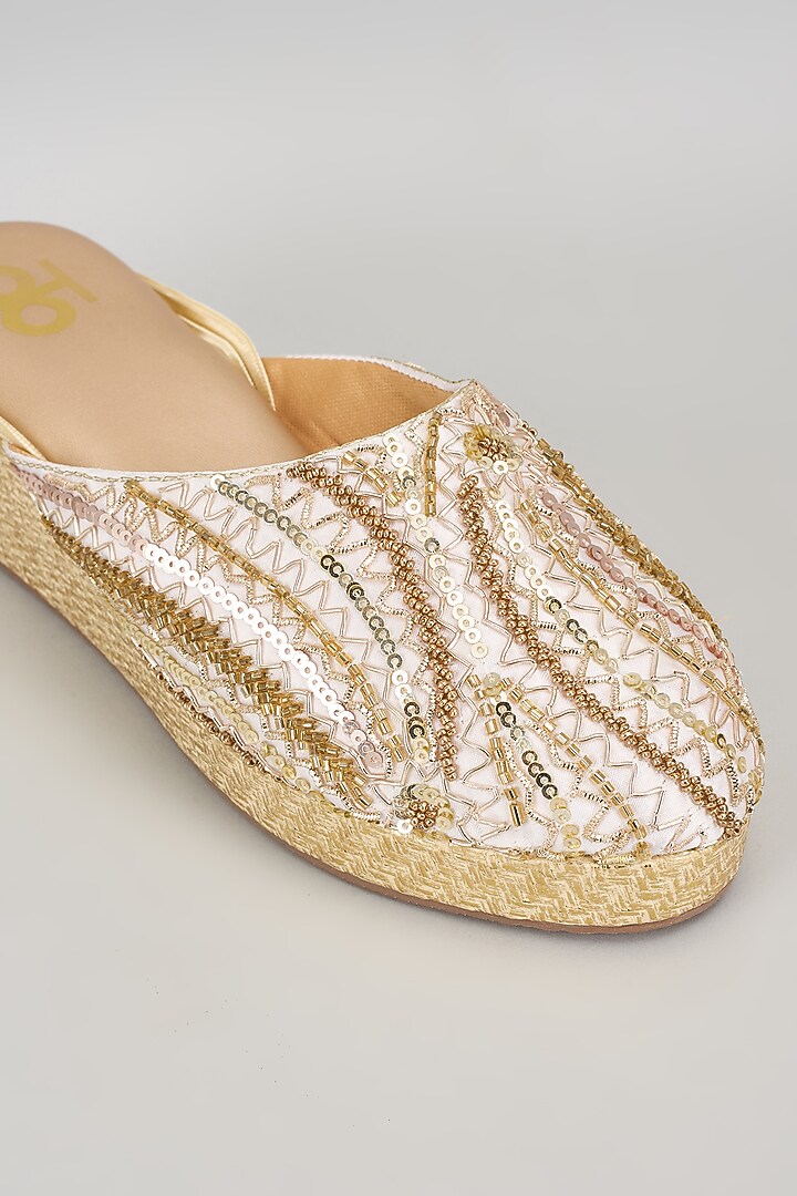 Multi-Colored Silk & Wood Sequins Embellished Mules by Kkarma Accessories at Pernia's Pop Up Shop