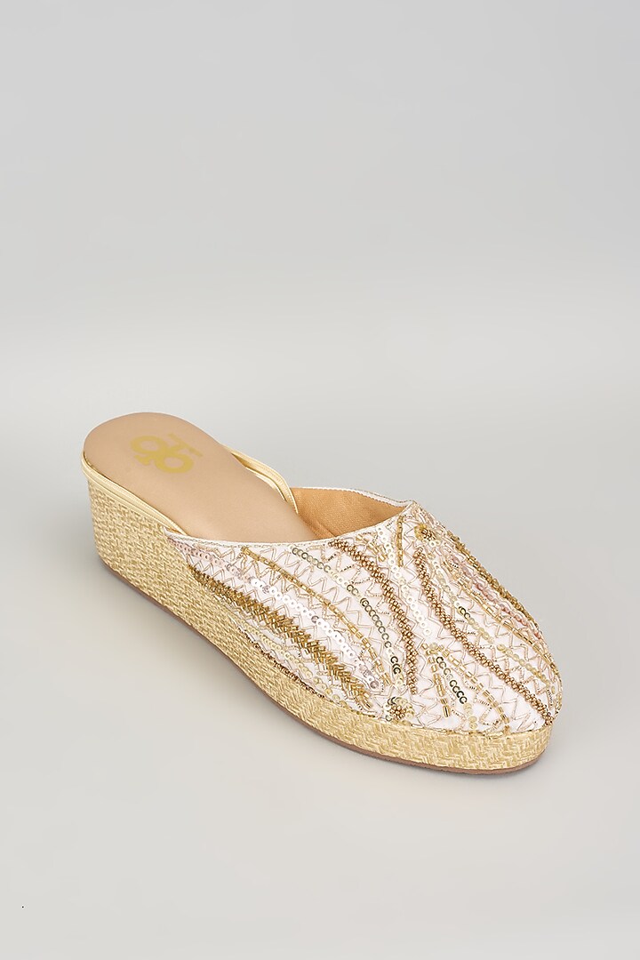 Multi-Colored Silk & Wood Sequins Embellished Mules by Kkarma Accessories at Pernia's Pop Up Shop