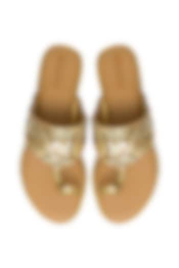 Gold Embroidered Kolhapuri Flats by Kkarma Accessories