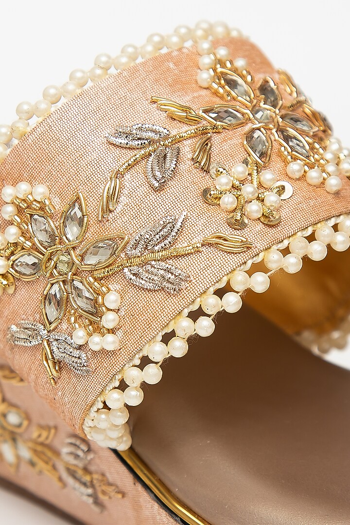 Rose Gold Hand Embroidered Wedges by Kkarma Accessories at Pernia's Pop Up Shop