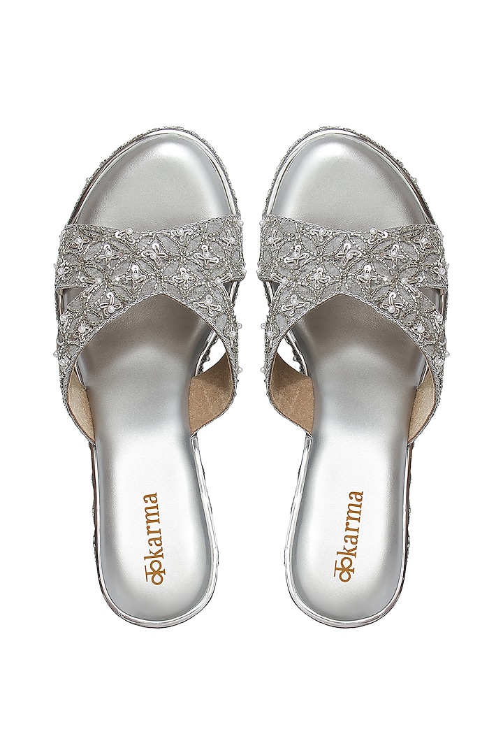 Silver Embroidered Wedges by Kkarma Accessories
