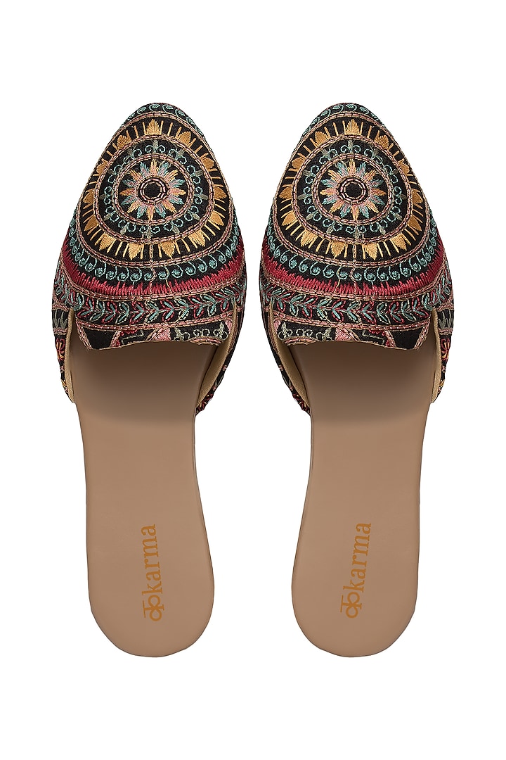 Brown Embroidered Flats by Kkarma Accessories