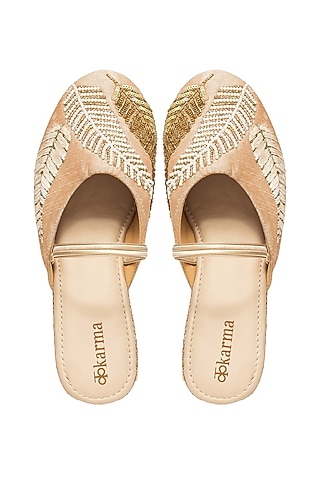 Rose Gold Silk & PVC Hand Embroidered Mules by Kkarma Accessories