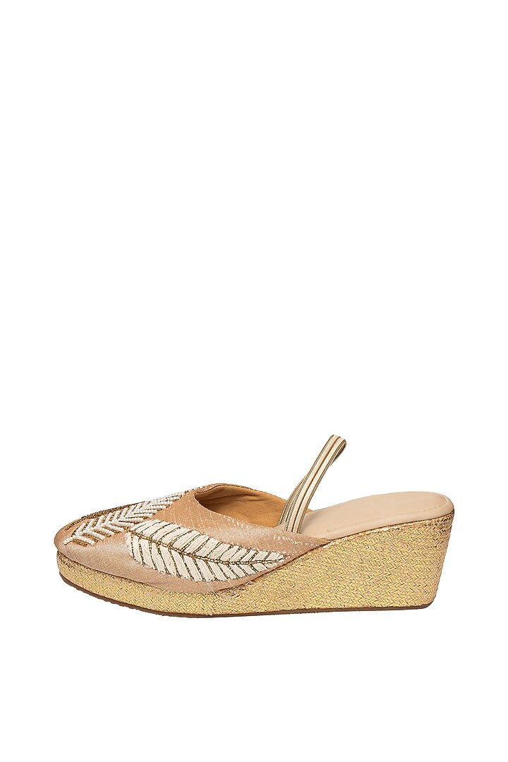 Rose Gold Silk & PVC Hand Embroidered Mules by Kkarma Accessories at Pernia's Pop Up Shop