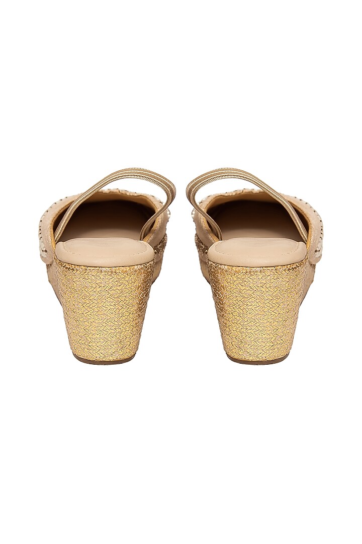 Rose Gold Silk & PVC Hand Embroidered Mules by Kkarma Accessories at Pernia's Pop Up Shop