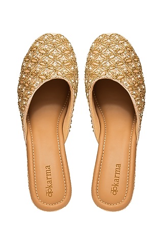 Rose Gold Silk & PVC Hand Embroidered Mules by Kkarma Accessories