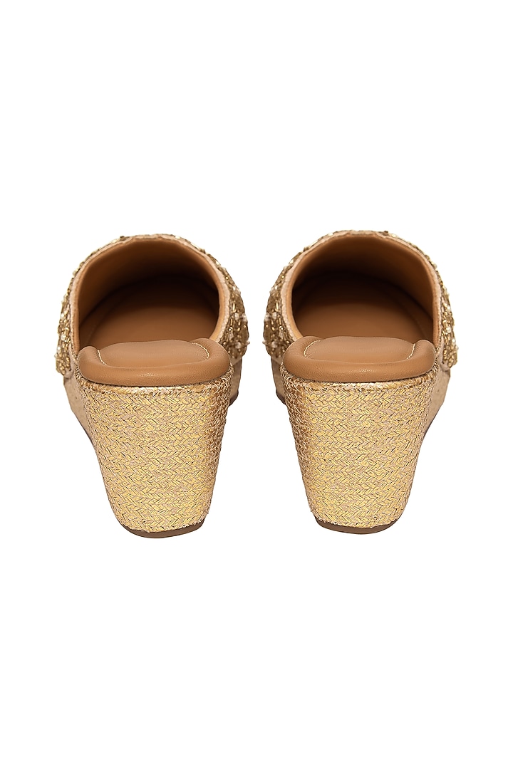Rose Gold Silk & PVC Hand Embroidered Mules by Kkarma Accessories at Pernia's Pop Up Shop