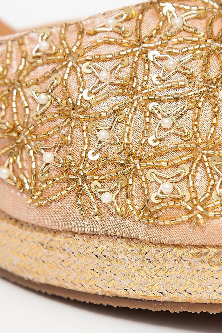 Rose Gold Silk & PVC Hand Embroidered Mules by Kkarma Accessories at Pernia's Pop Up Shop