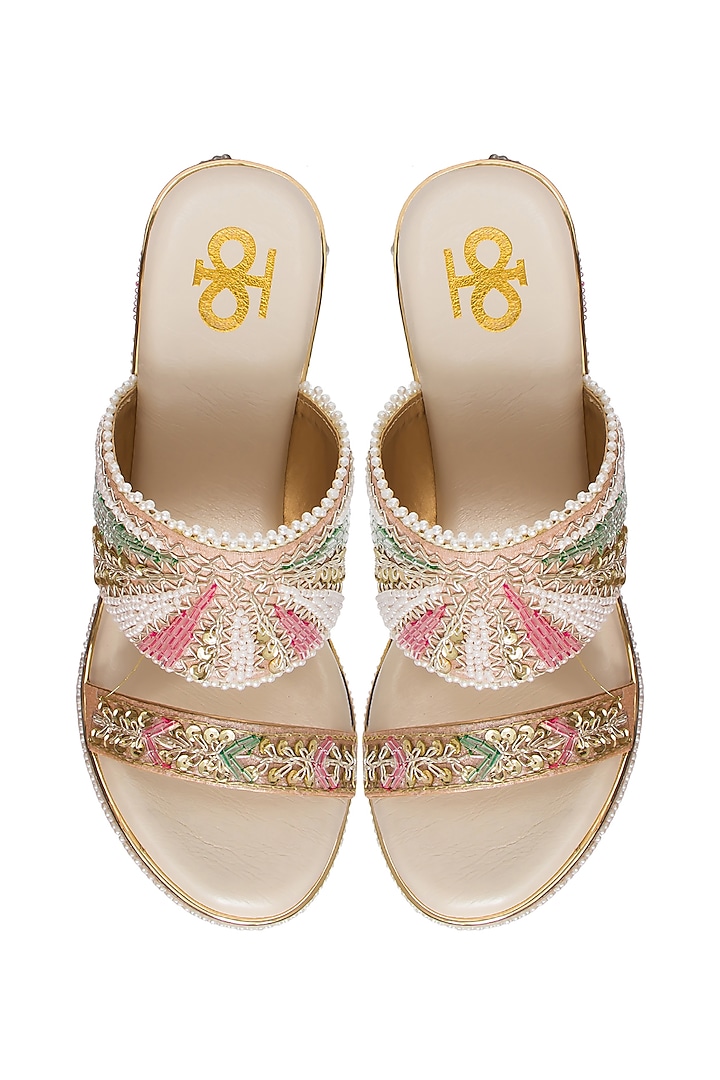 Multi-Colored Silk & PVC Embroidered Wedges by Kkarma Accessories at Pernia's Pop Up Shop