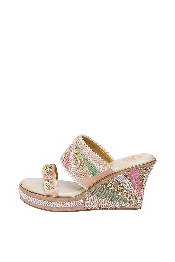Multi-Colored Silk & PVC Embroidered Wedges by Kkarma Accessories at Pernia's Pop Up Shop