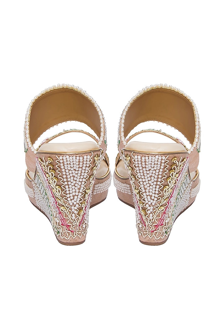 Multi-Colored Silk & PVC Embroidered Wedges by Kkarma Accessories at Pernia's Pop Up Shop