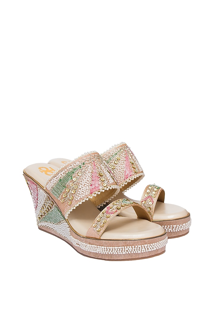 Multi-Colored Silk & PVC Embroidered Wedges by Kkarma Accessories at Pernia's Pop Up Shop