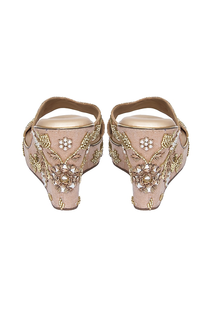 Rose Gold Silk & PVC Embroidered Mules by Kkarma Accessories at Pernia's Pop Up Shop
